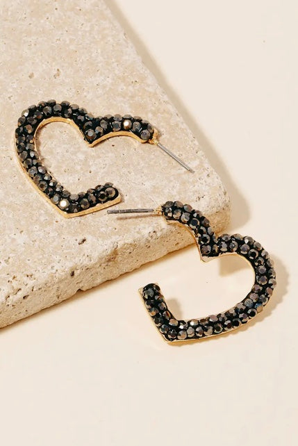 Pave Studded Heart Hoop Earrings