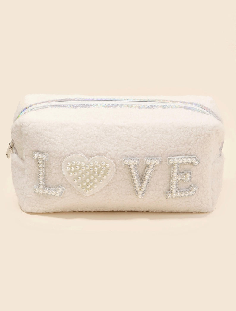 Pearly Studded LOVE Sherpa Pouch