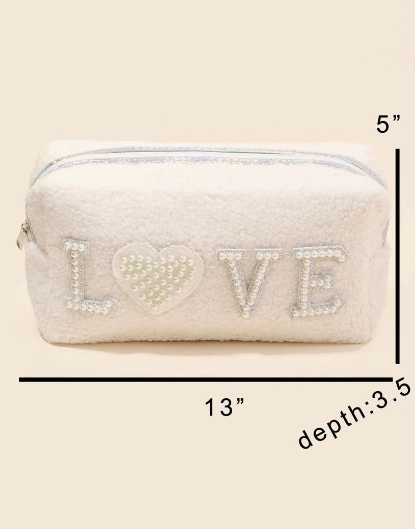 Pearly Studded LOVE Sherpa Pouch