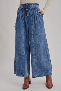 Bluivy Denim Pleated Retro High-Rise Wide Leg Jeans