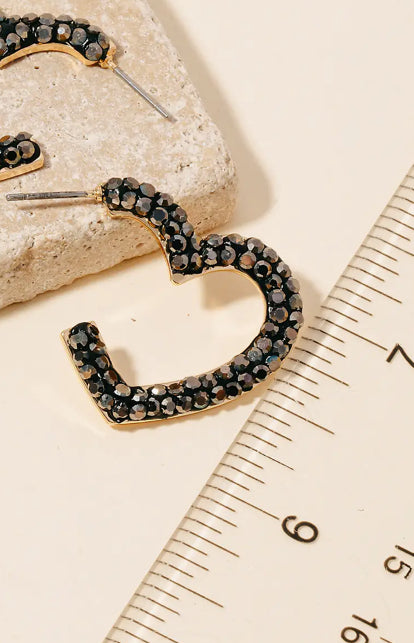 Pave Studded Heart Hoop Earrings