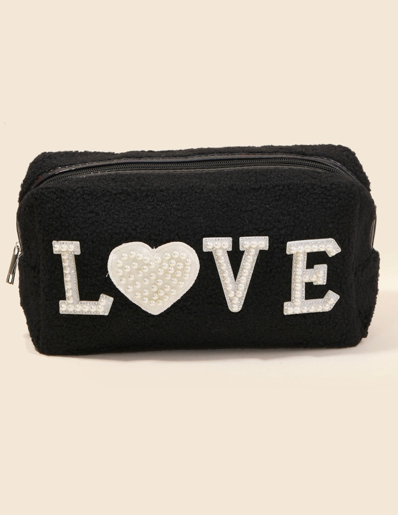 Pearly Studded LOVE Sherpa Pouch