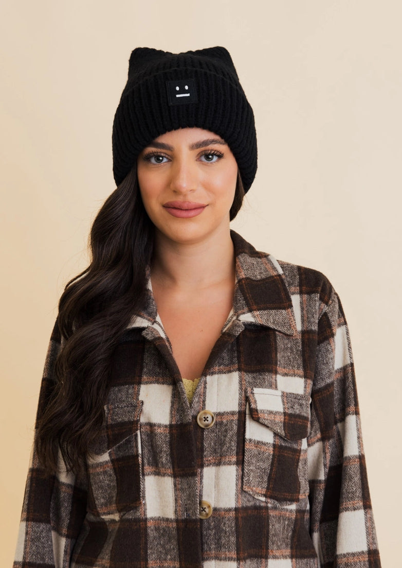 Chill Vibes Soft Ribbed Square Top Beanie