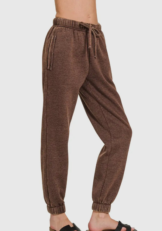 Snow Acid Wash Fleece Joggers w/ Pockets