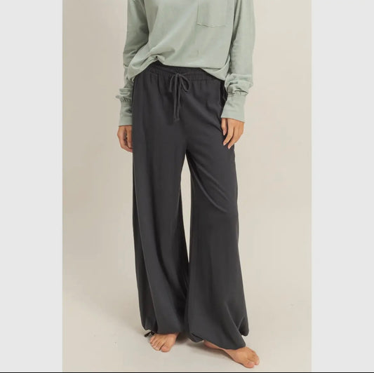 High Waist Drawstring Wide Leg Pants