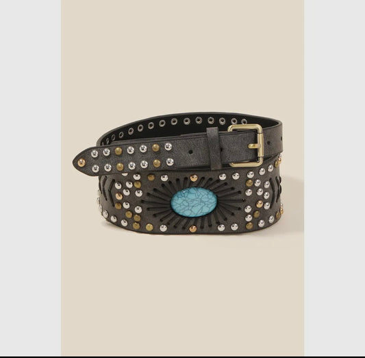 Double Studded Faux Leather Belt