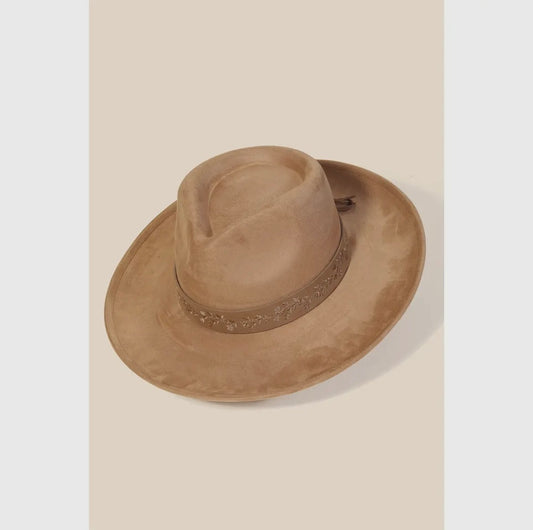 Embroidered Flower Strap Fedora Hat