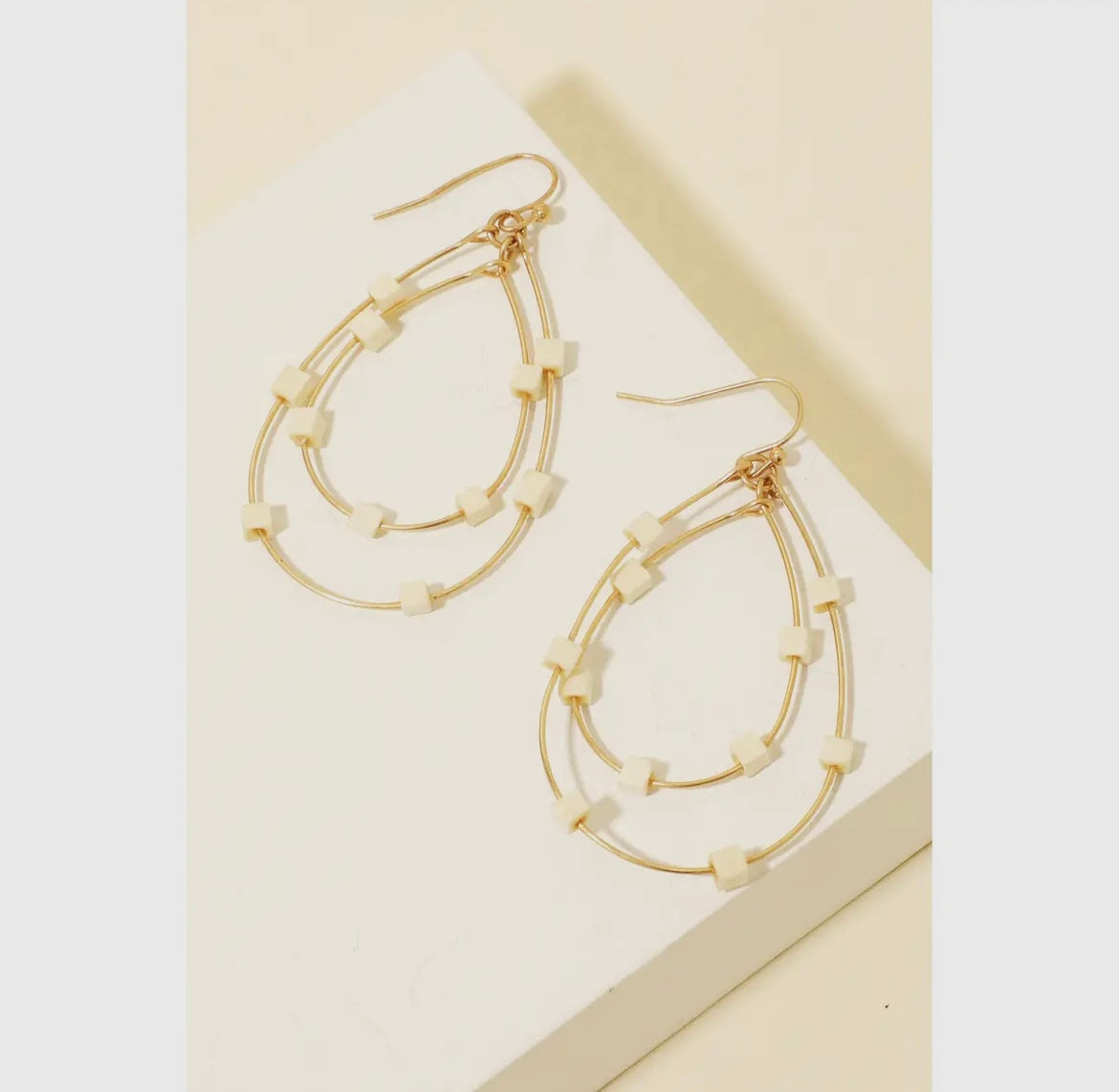 Square Beaded Layered Tear Drop Earrings