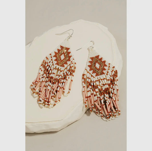 Boho Seed Beaded Fringe Dangle Earrings