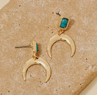 Western Turquoise Rectangle and Crescent Drop Earrings