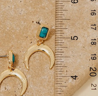 Western Turquoise Rectangle and Crescent Drop Earrings