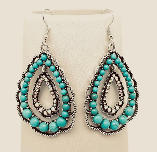 Rhinestone Turquoise Double Layer Drop dangle Earrings