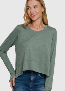 Shark Bite Side Slit Long Sleeve Top