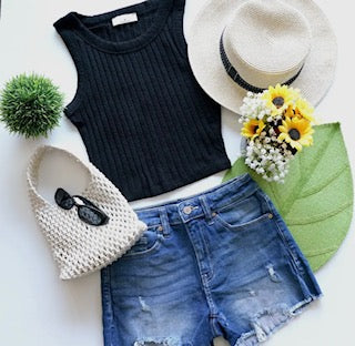 Ribbed Sleeveless Crop Tank Top