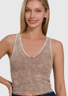 Washed Seamless Rib Crop Tank