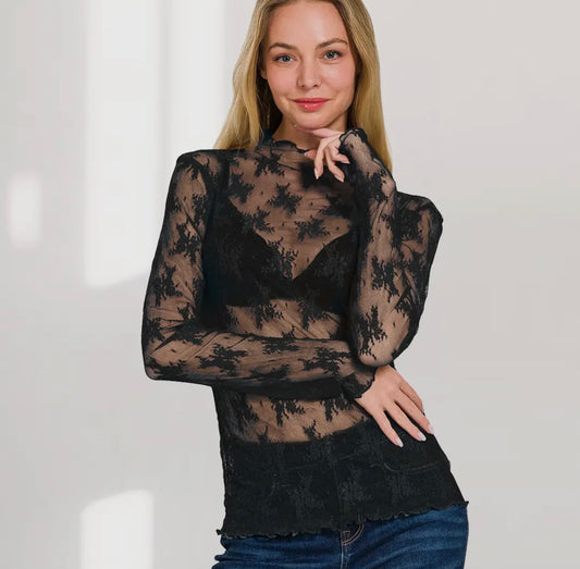 Black Sheer Lace Layering Top