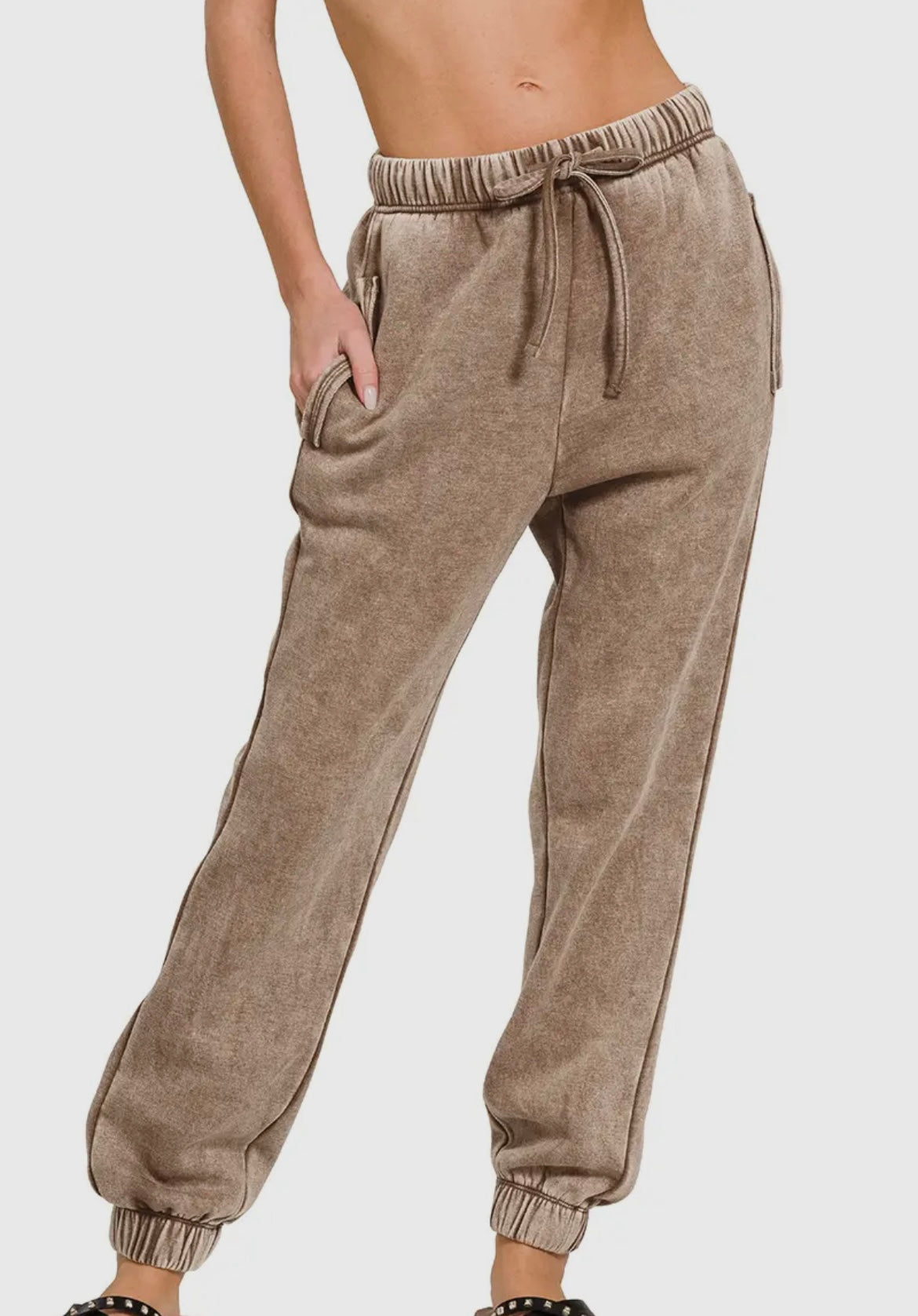 Snow Acid Wash Fleece Joggers w/ Pockets