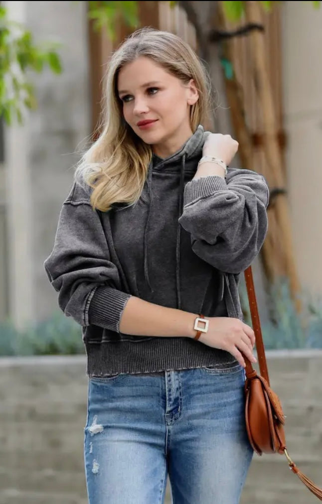 Snow Wash Fleece Crop Hoodie