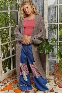 POL Oversized Rolling Edge Detail Open Front Cardigan