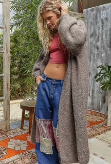 POL Oversized Rolling Edge Detail Open Front Cardigan