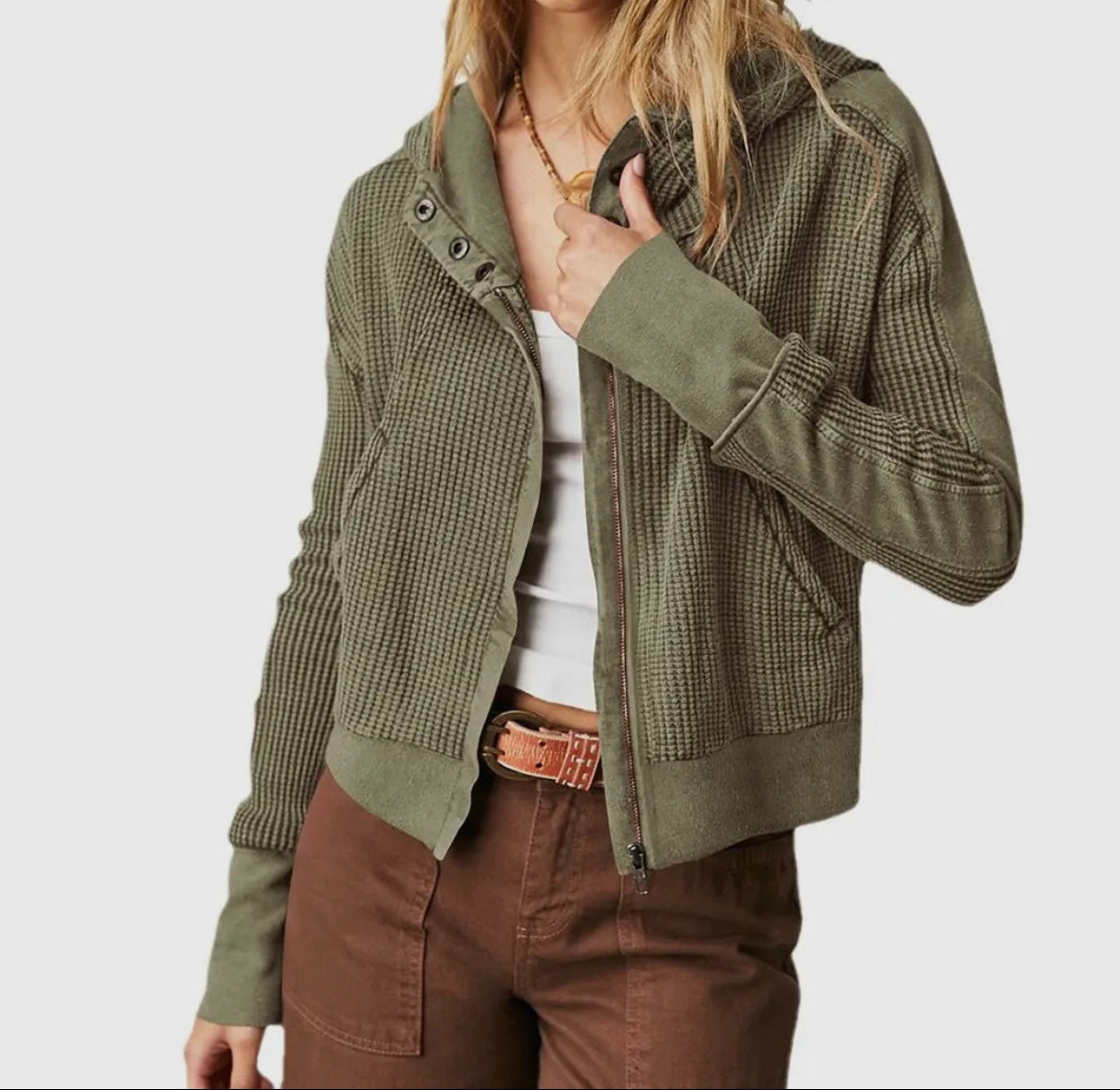 Hooded Zipper Spliced Knitted Jacket