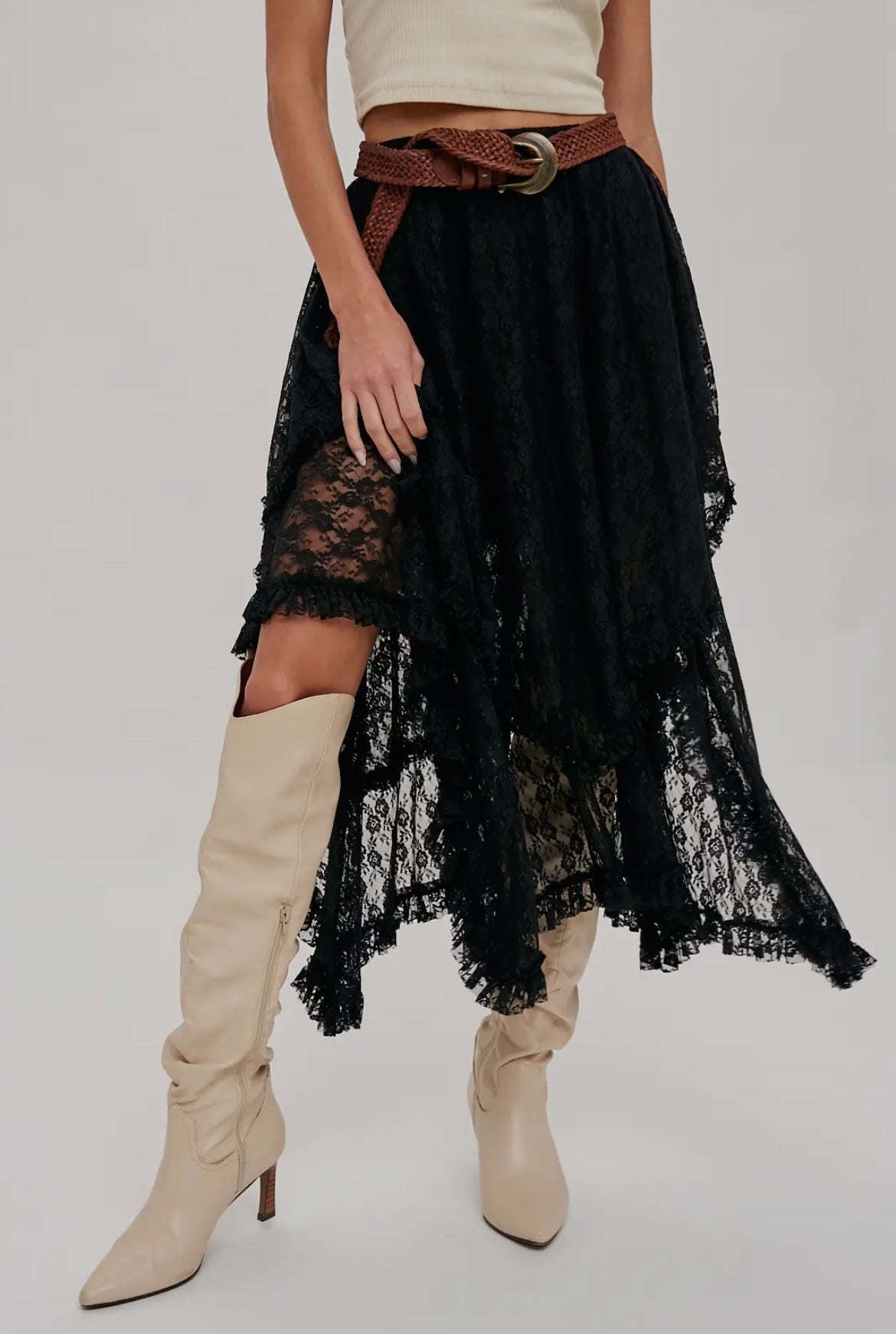 Boho Lace Tier Midi Skirt
