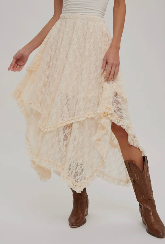 Boho Lace Tier Midi Skirt