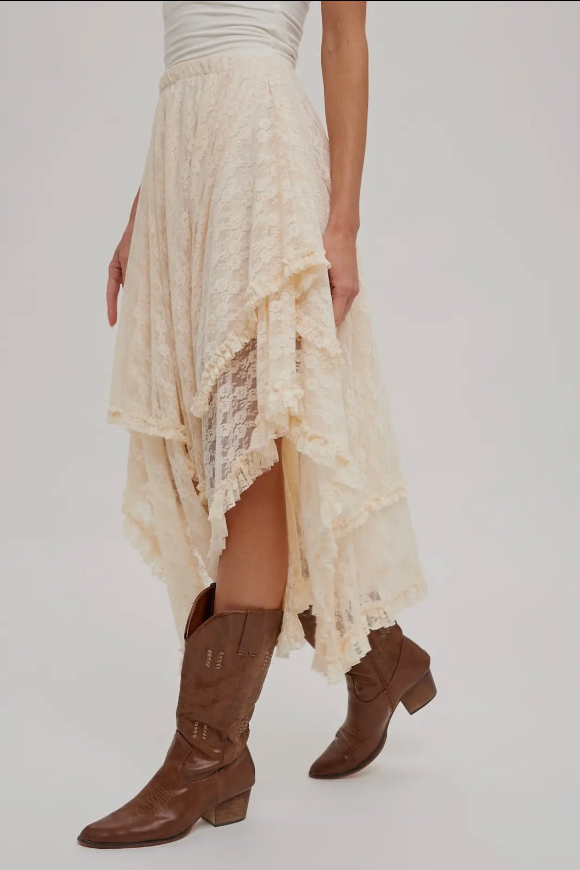 Boho Lace Tier Midi Skirt