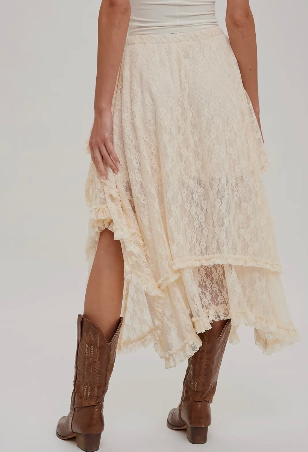 Boho Lace Tier Midi Skirt