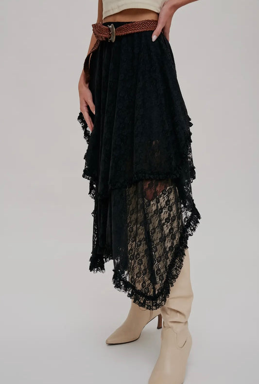 Boho Lace Tier Midi Skirt