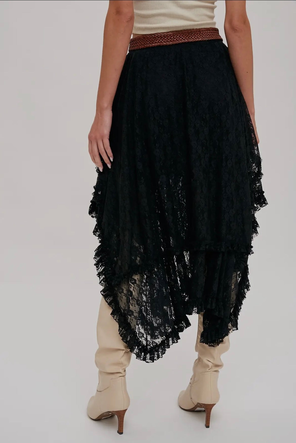 Boho Lace Tier Midi Skirt