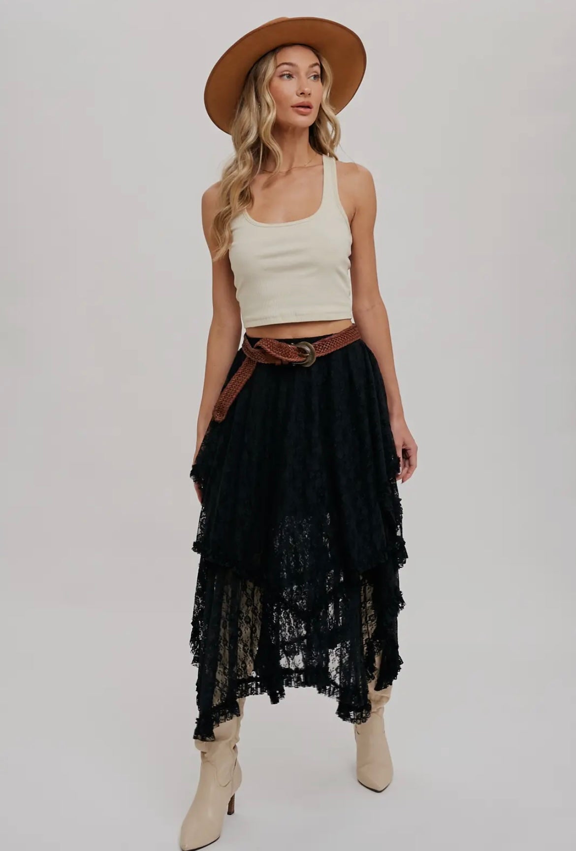 Boho Lace Tier Midi Skirt