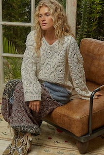 POL Mocha Open Knit Crochet Sweater