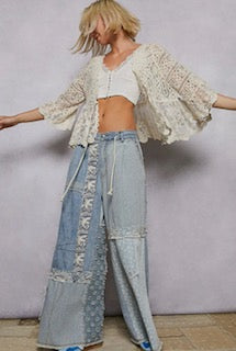 POL V Neck Short Sleeve Crochet Floral Lace Cardigan