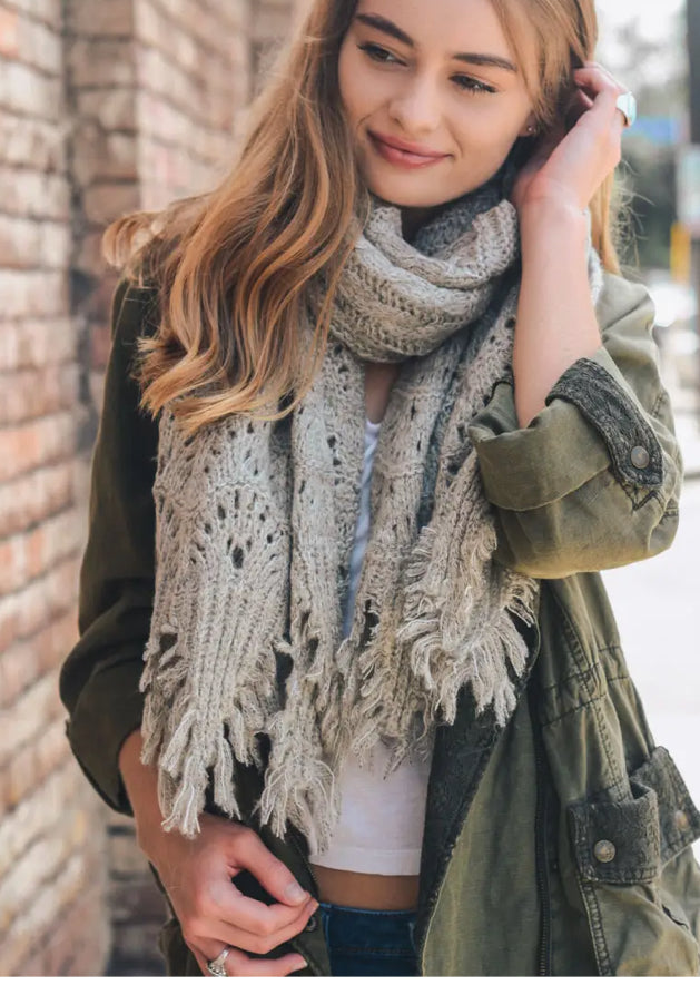 Feather Knit Boho Scarf